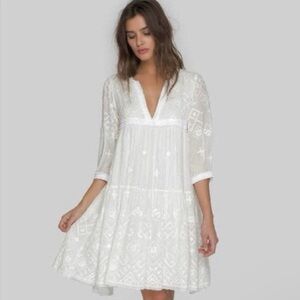Johnny Was Ivory Embroidered 3/4 Sleeve Dress